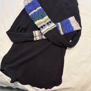 Free People Black Sweater with Multicolor Sleeves
